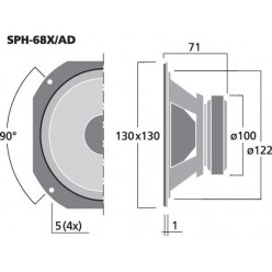 Monacor SPH-68X/AD Głośnik szerokopasmowy, 60W MAX/30W RMS/8Ω